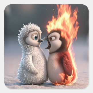 Amber & Frosty Tiny Penguins Big Feelings Vierkante Sticker