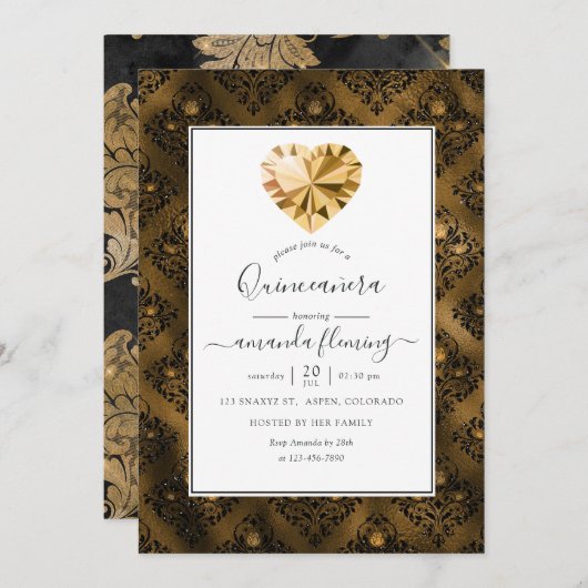 Amber Gemstone Quinceañera Kaart (Voorkant / Achterkant)