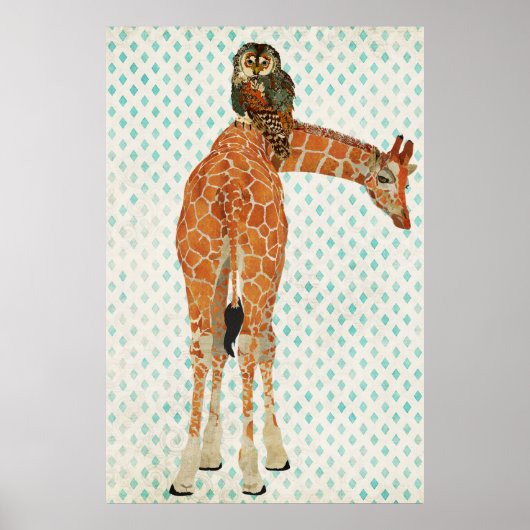 Amber Giraffe & Blauwgroen Owl Art Poster (Voorkant)