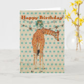 Amber Giraffe & Blauwgroen Uil Verjaardag Kaart (Gele Bloem)