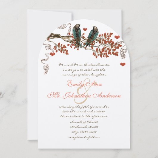 Amber Glow Herfst Leaf Love Bird Wedding Kaart (Voorkant)