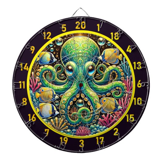 Amber Glow Octopus Dartboard Dartbord (Voorkant)