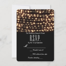 Amber Glow Slingerlichten Rustic Huwelijk RSVP Kaa Kaart