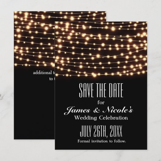 Amber Glow Slingerlichten Save The Date Kaart (Voorkant / Achterkant)