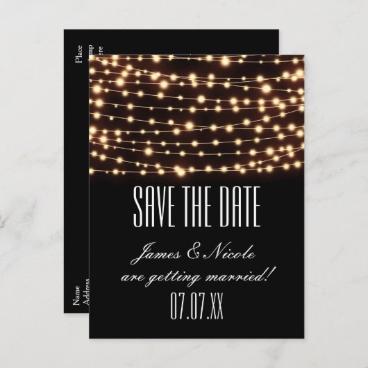 Amber Glow String Lights Opslaan Datum Briefkaart (Voorkant / Achterkant)