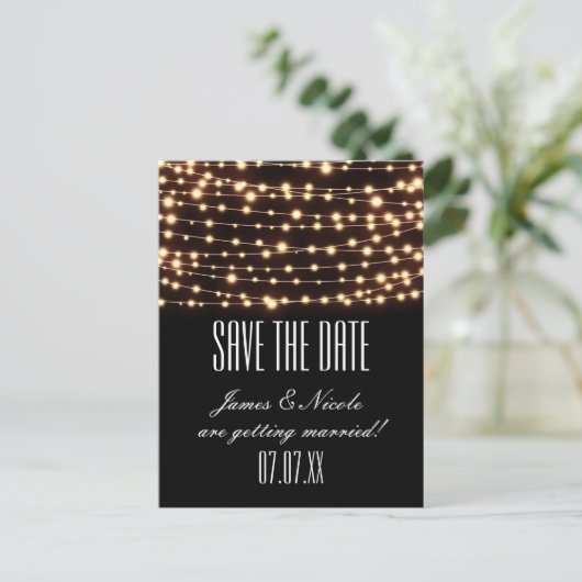 Amber Glow String Lights Opslaan Datum Briefkaart (Staand voorkant)
