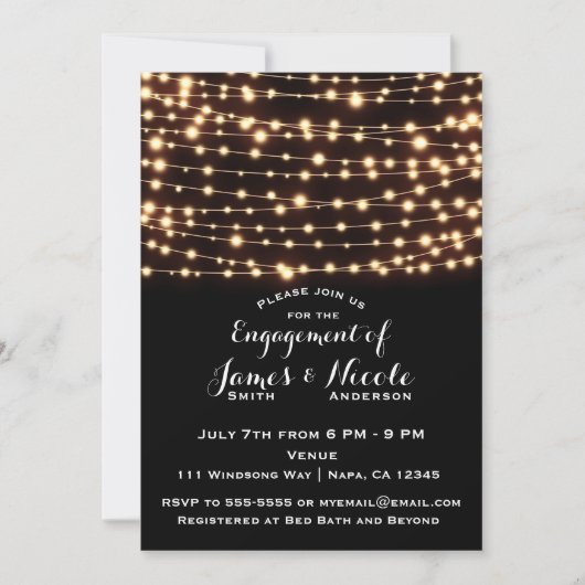 Amber Glow String Lights Rustieke Engagement Party Kaart (Voorkant)