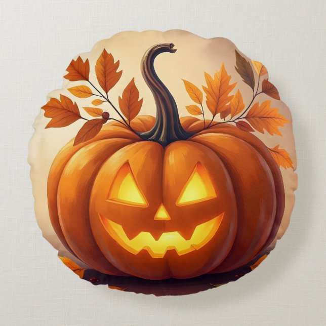 Amber Gourd Glow | Elegant Sierkussen in het najaa Rond Kussen (Voorkant)