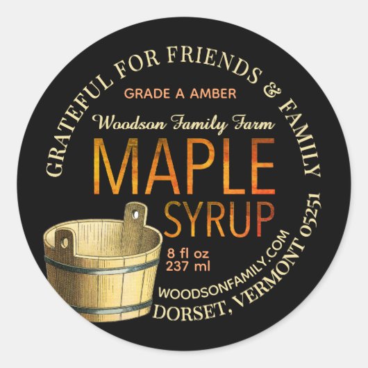 Amber Gradient Maple Syrup Label met Sap Bucket (Voorkant)