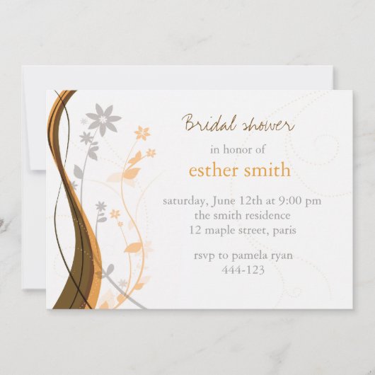 Amber & gray floral charm-uitnodiging kaart (Voorkant)