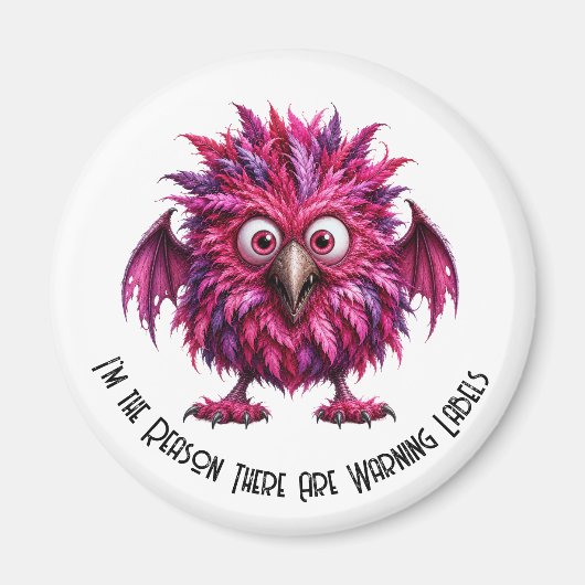 Amber - Grote Ogen Gevederd Whimsical Monster Magneet (Voorkant)