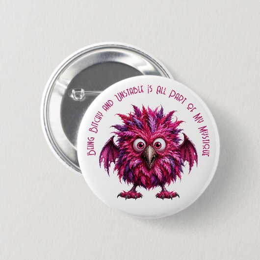 Amber - Grote Ogen Gevederd Whimsical Monster  Ronde Button 5,7 Cm (Voorkant /achterkant)