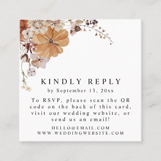 AMBER Herfst Pumpkin Autumn QR Code RSVP Square Ka Vierkante Visitekaartje (Voorkant)