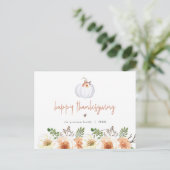AMBER Herfst White Pumpkin and Floral Thanksgiving Briefkaart (Staand voorkant)