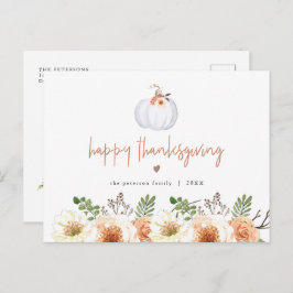 AMBER Herfst White Pumpkin and Floral Thanksgiving Briefkaart