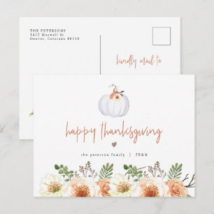 AMBER Herfst White Pumpkin and Floral Thanksgiving Briefkaart