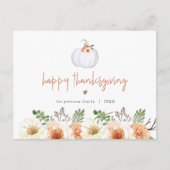 AMBER Herfst White Pumpkin and Floral Thanksgiving Briefkaart (Voorkant)