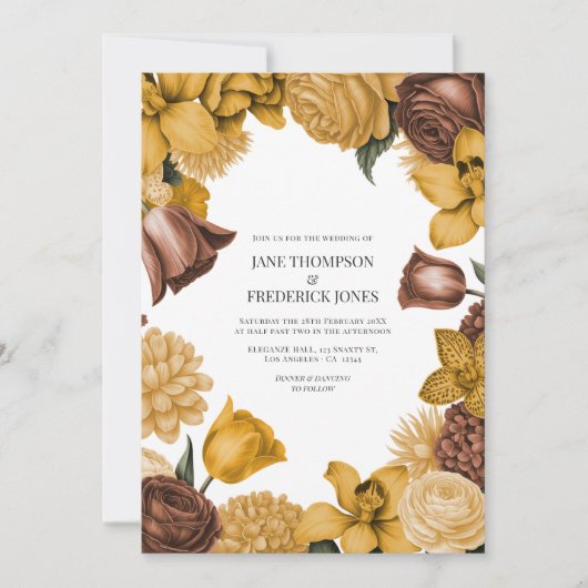 Amber Honey, Desert Clay & Marigold Bloom Wedding Kaart (Voorkant)