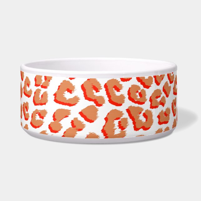 Amber Kleur en Witte Luipaardprint Voerbakje (Voorkant)