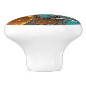 Amber kompas met turquoise punten & zilveren rand keramische knop (Zijkant)