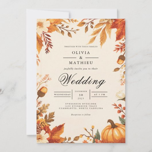 Amber Leaf Autumn Arch Wedding Kaart (Voorkant)