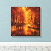 Amber Licht Over Serene Herfstbos Rivier Canvas Afdruk (Insitu (Houten vloer))