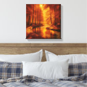 Amber Licht Over Serene Herfstbos Rivier Canvas Afdruk (Insitu (Slaapkamer))