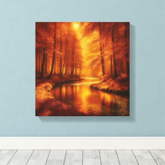 Amber Light Over Serene Autumn Forest River Canvas Afdruk (Insitu (Houten vloer))