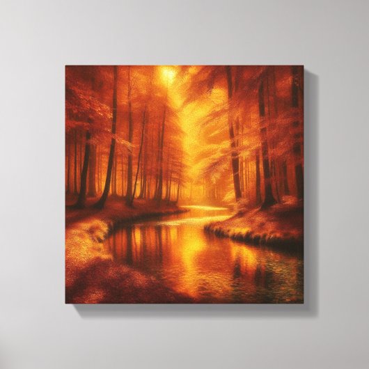 Amber Light Over Serene Autumn Forest River Canvas Afdruk (Voorkant)