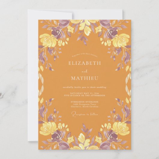 Amber Lilaak Wilde Bloemen Bruiloft Kaart (Voorkant)