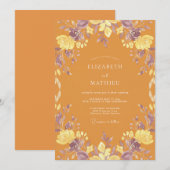 Amber Lilaak Wilde Bloemen Bruiloft Kaart (Voorkant / Achterkant)
