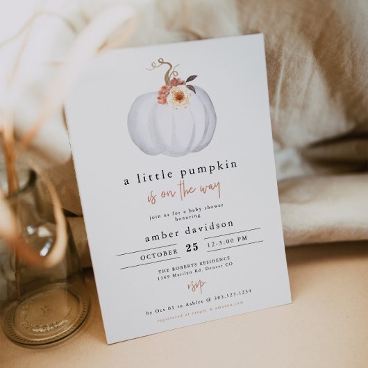 AMBER Modern Rustic Little Pumpkin-Baby shower Kaart