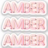 Amber naam in gloeiende neonverlichting x3 sticker (Voorkant)
