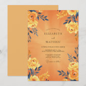 Amber Navy Leaf Bruiloft Kaart (Voorkant / Achterkant)