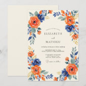 Amber Navy Ranunculus Eucalyptus Bruiloft Kaart (Voorkant / Achterkant)