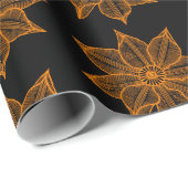 Amber op Black Sketchy Flowers Cadeaupapier (Rol Hoek)