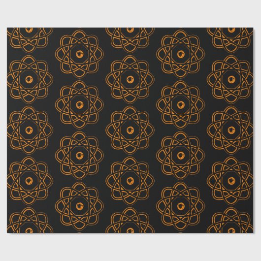 Amber op zwarte Atom Symbolen Cadeaupapier (Vlak)
