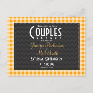 Amber Oranje Gingham Couples Shower Uitnodiging Briefkaart