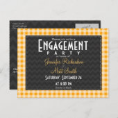 Amber Oranje Gingham Engagement Party Uitnodiging Briefkaart (Voorkant / Achterkant)