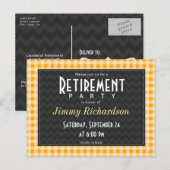 Amber Oranje Gingham Retirement Party Uitnodiging Briefkaart (Voorkant / Achterkant)