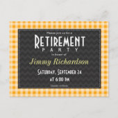 Amber Oranje Gingham Retirement Party Uitnodiging Briefkaart (Voorkant)