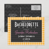 Amber Oranje Gingham vrijgezellenfeest uitnodiging (Voorkant / Achterkant)
