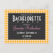 Amber Oranje Gingham vrijgezellenfeest uitnodiging (Voorkant)