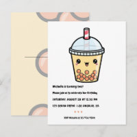 Amber Oranje Kawaii Bubble Tea Verjaardagsfeestje