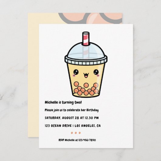 Amber Oranje Kawaii Bubble Tea Verjaardagsfeestje Briefkaart (Voorkant / Achterkant)