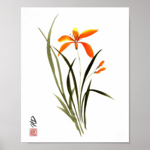 Amber Orchide Harmonie Watercolor Kunst Poster