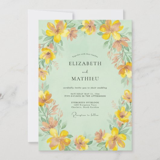 Amber Petal Mint Bruiloft Kaart (Voorkant)