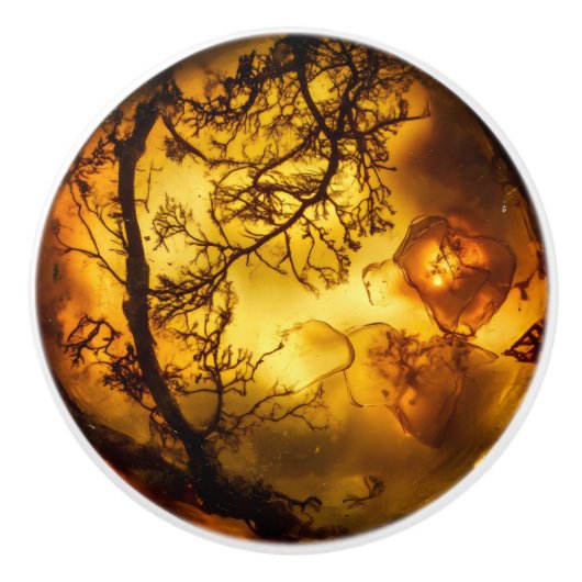 Amber Plant Pattern Keramische Knop (Voorkant)
