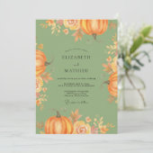 Amber Pompoen Oogst Eucalyptus Bruiloft Kaart (Staand voorkant)