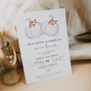 AMBER Rustic Two Little Pumpkins Twin Baby shower Kaart